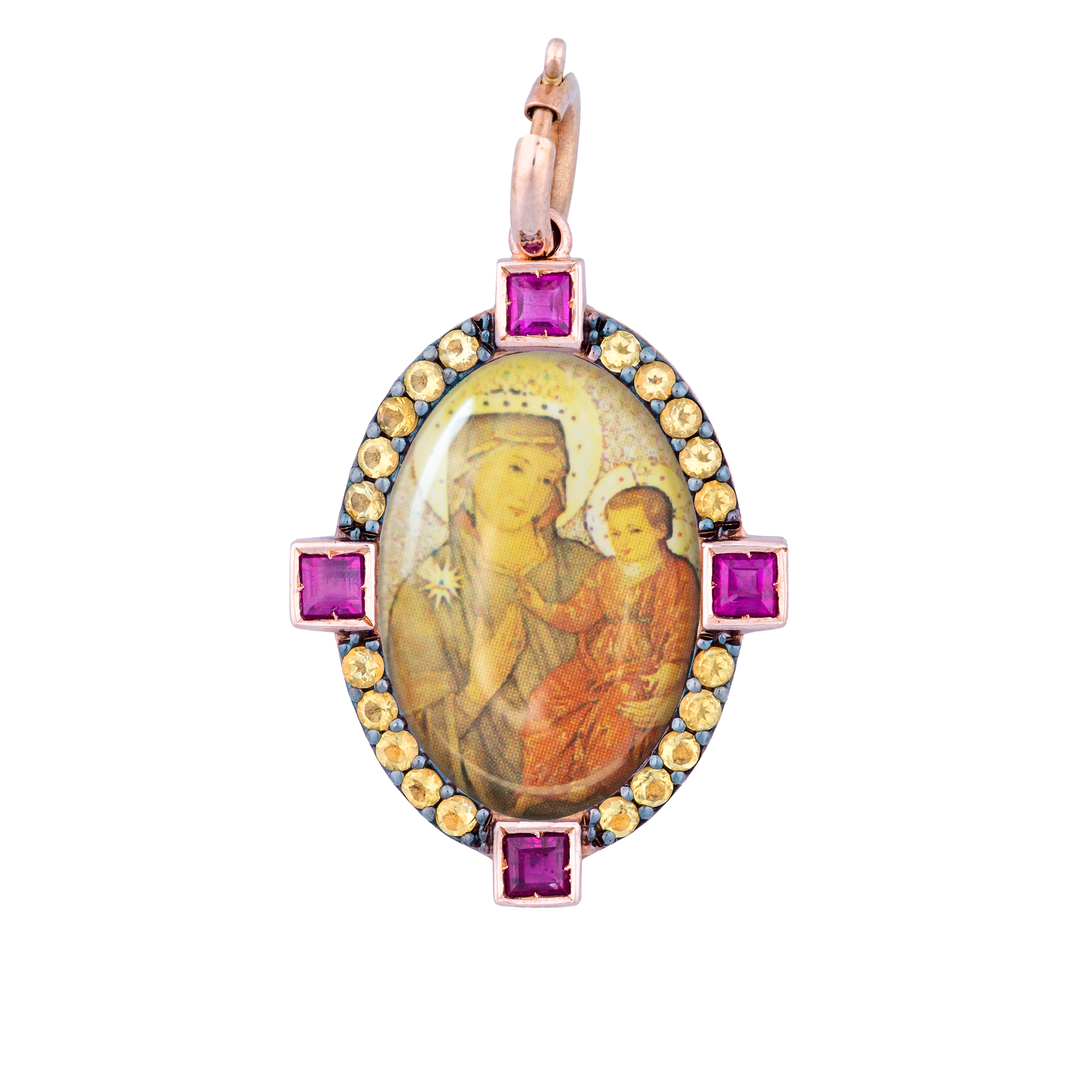 Pendente Madonnina delle Grazie diamanti viola