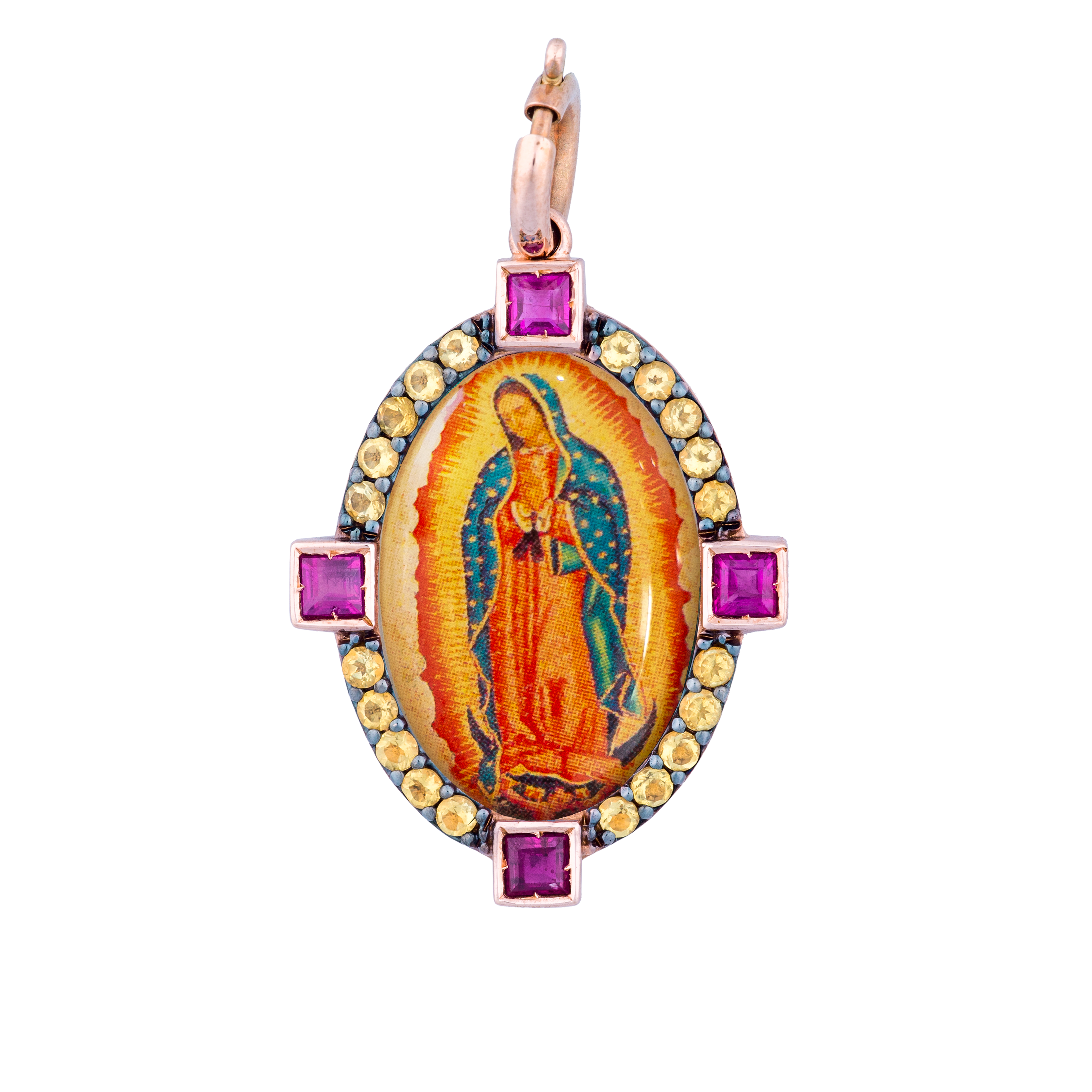 Pendente Madonnina Guadalupe diamanti viola